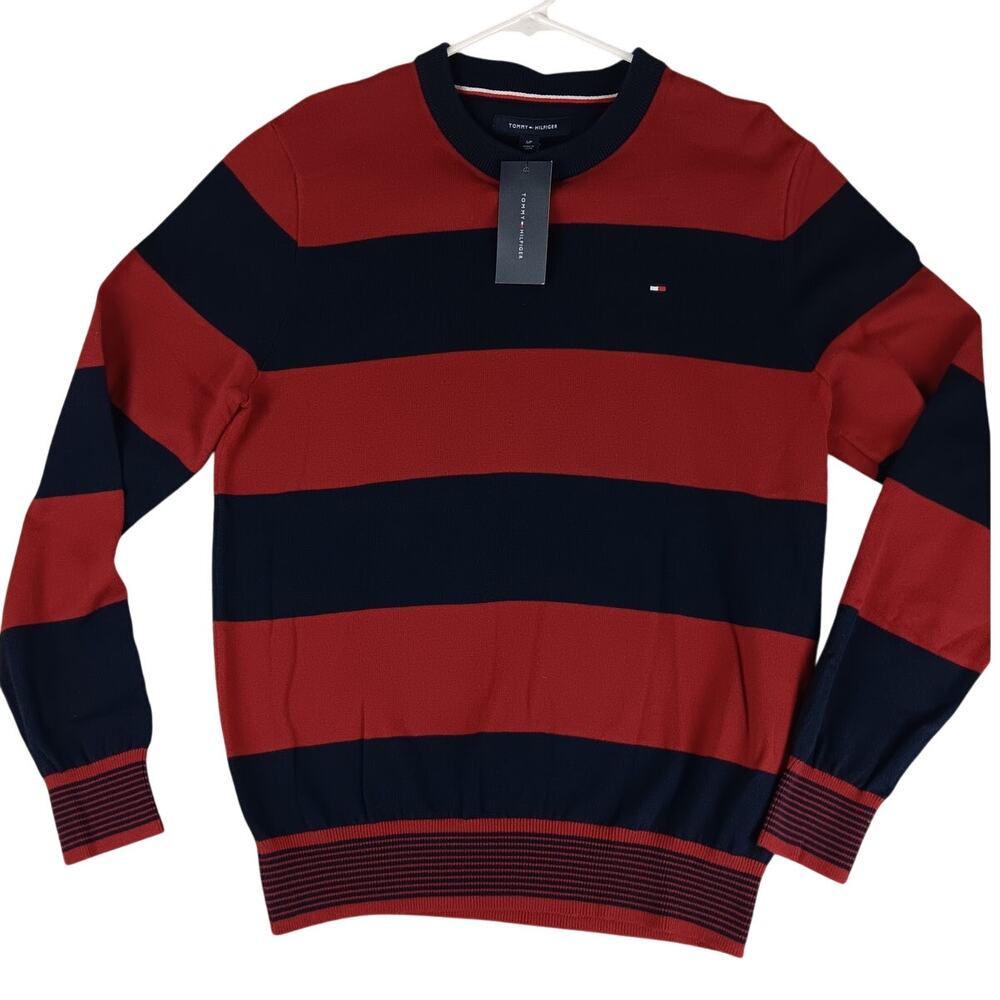 Tommy Hilfiger Crewneck Sweater Womens S/P Colorblock‎ Red/Navy Logo Knit Ribbed